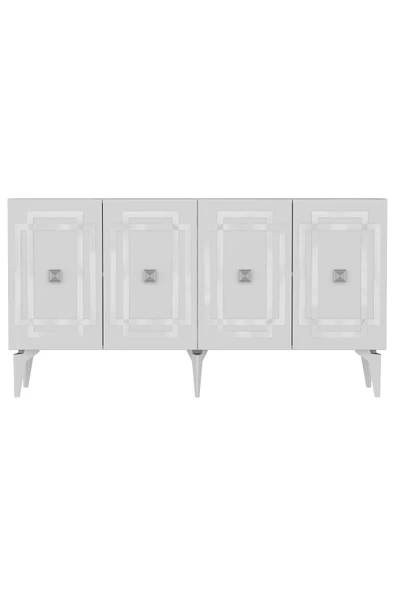 DEMONTE DECOR Lotus Konsol 4 Kapaklı Raflı Beyaz Gümüş - 4