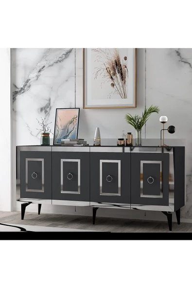 DEMONTE DECOR KARYA KONSOL 4 KAPAKLI RAFLI ANTRASİT-GÜMÜŞ - 2