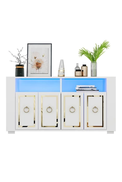 DEMONTE DECOR CALVİNN LED AYDINLATMALI KONSOL BEYAZ-ALTIN - 4