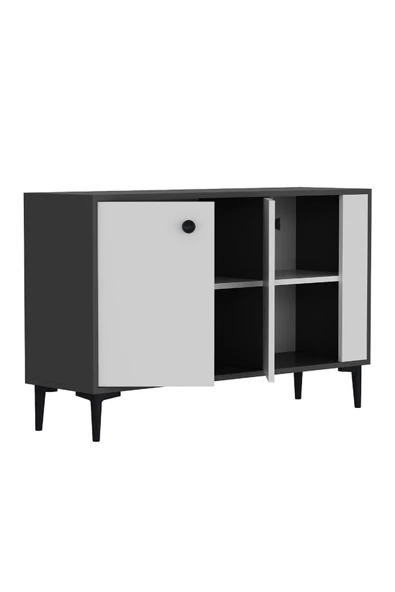 DEMONTE DECOR 2 Kapaklı Sahra Konsol, Çok Amaçlı Dolap, Ayakkabılık Antrasit-beyaz - 4