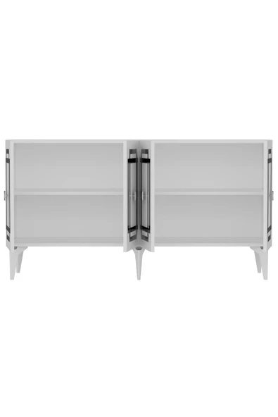 DEMONTE DECOR Lotus Konsol 4 Kapaklı Raflı Beyaz Gümüş - 5