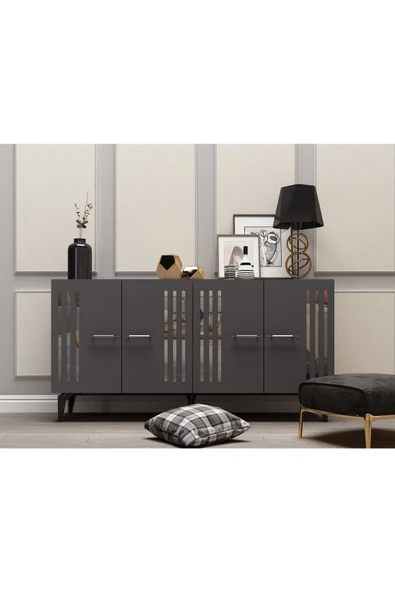 DEMONTE DECOR JUNNES PLEKSİ DESENLİ KONSOL ANTRASİT-GÜMÜŞ - 1