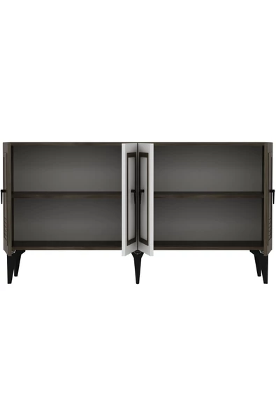 DEMONTE DECOR ASYA KONSOL 4 KAPAKLI RAFLI CEVİZ-BEYAZ - 5