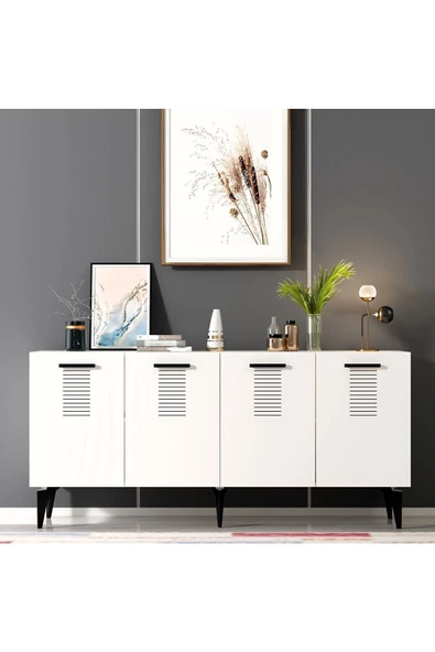 DEMONTE DECOR Asimodh 4 Kapaklı Konsol Safirmeşe Beyaz