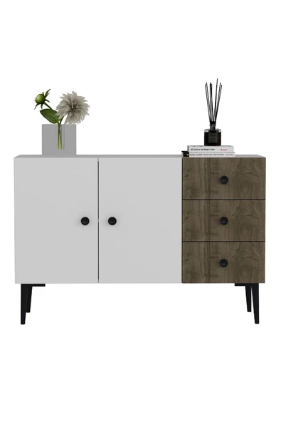 DEMONTE DECOR 3 Kapaklı Avatar Konsol, Çok Amaçlı Dolap, Ayakkabılık Beyaz-ceviz - 3