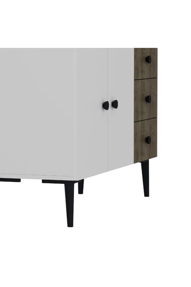 DEMONTE DECOR 3 Kapaklı Avatar Konsol, Çok Amaçlı Dolap, Ayakkabılık Beyaz-ceviz - 5