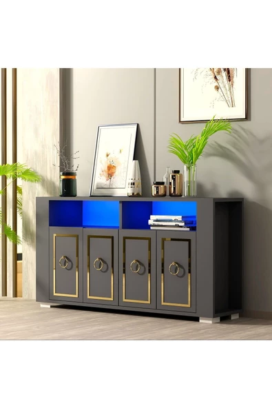 DEMONTE DECOR CALVİNN LED AYDINLATMALI KONSOL ANTRASİT-ALTIN