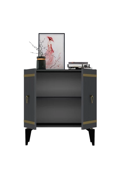 DEMONTE DECOR YUMMY LAZER ÇİZGİLİ - PLEKSİ DESENLİ KONSOL , ÇOK AMAÇLI DOLAP , BANYO DOLABI ANTRASİT-ALTIN - 4