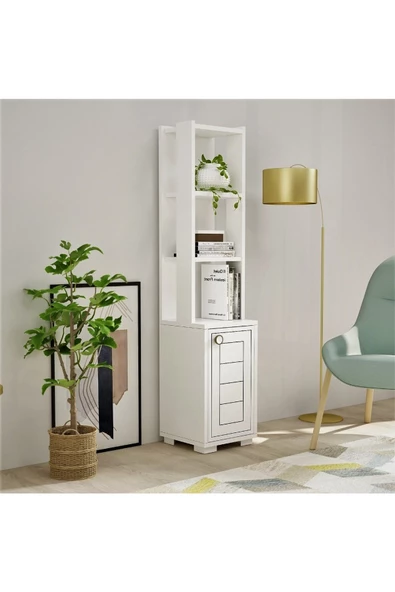 DEMONTE DECOR Kapaklı, 3 Raflı Anka Kitaplık Beyaz-beyaz