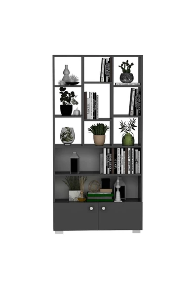 DEMONTE DECOR 2 Kapaklı, 11 Raflı Penguen Kitaplık Antrasit - 3