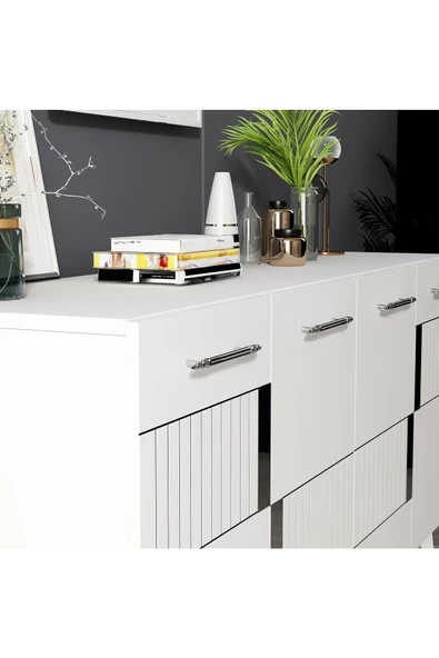 DEMONTE DECOR 4 Kapaklı Moda Konsol Beyaz-gümüş - 3