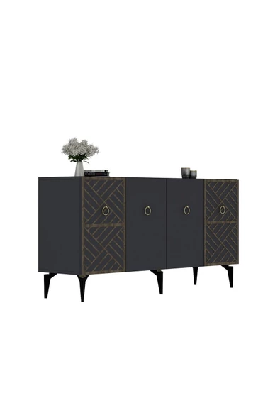 DEMONTE DECOR VESTA KONSOL 4 KAPAKLI  ANTRASİT (CEVİZ DESEN) - 6