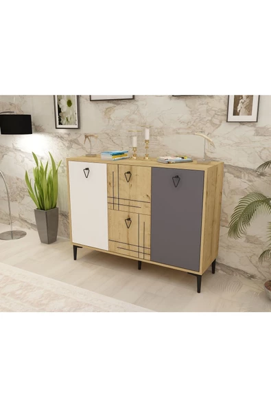 DEMONTE DECOR ARRYA KONSOL , 3 KAPAKLI SAFİRMEŞE-ANTRASİT-BEYAZ - 2