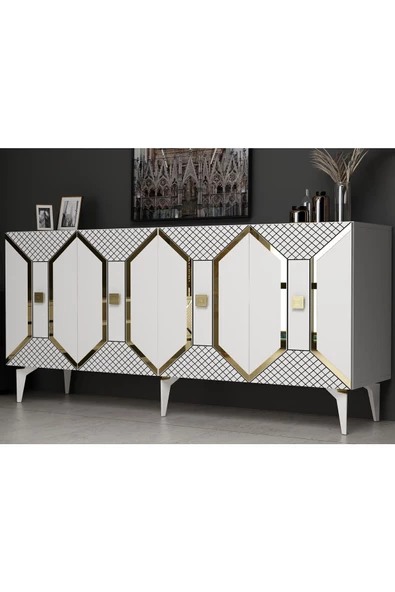 DEMONTE DECOR YUMEDİ MODERN KONSOL BEYAZ-ALTIN - 2