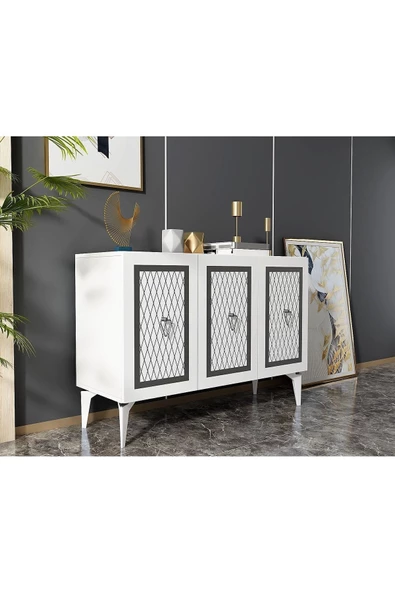 DEMONTE DECOR 3 Kapaklı Katya Konsol Beyaz-gümüş - 2