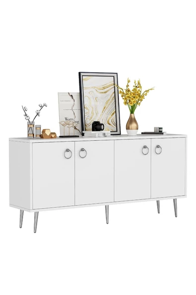 DEMONTE DECOR SOLLE 160 cm 4 KAPAKLI ,RAFLI KONSOL BEYAZ - 5