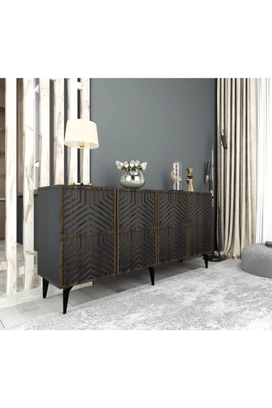 DEMONTE DECOR MERRLİN 4 KAPAKLI KONSOL ANTRASİT-CEVİZ DESEN