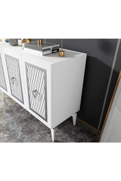 DEMONTE DECOR 3 Kapaklı Katya Konsol Beyaz-gümüş - 3