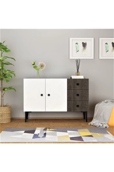 DEMONTE DECOR 3 Kapaklı Avatar Konsol, Çok Amaçlı Dolap, Ayakkabılık Beyaz-ceviz