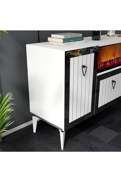 DEMONTE DECOR LİİNDA ŞÖMİNELİ KONSOL BEYAZ-GÜMÜŞ - 4