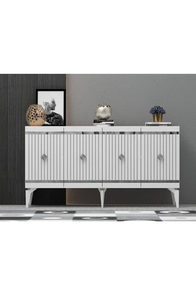 DEMONTE DECOR LENORRA KONSOL BEYAZ-GÜMÜŞ