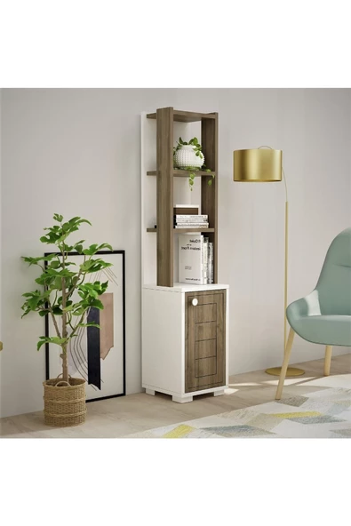 DEMONTE DECOR Kapaklı, 3 Raflı Anka Kitaplık Beyaz-ceviz
