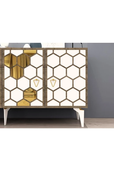 DEMONTE DECOR PETTEK LAZER KESİMLİ KONSOL BEYAZ-ALTIN - 4
