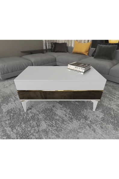 DEMONTE DECOR TEDYY ORTA SEHPA BEYAZ-CEVİZ-ALTIN