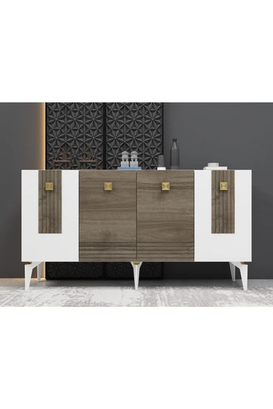 DEMONTE DECOR LUNA KONSOL 4 KAPAKLI 4 RAFLI CEVİZ - BEYAZ