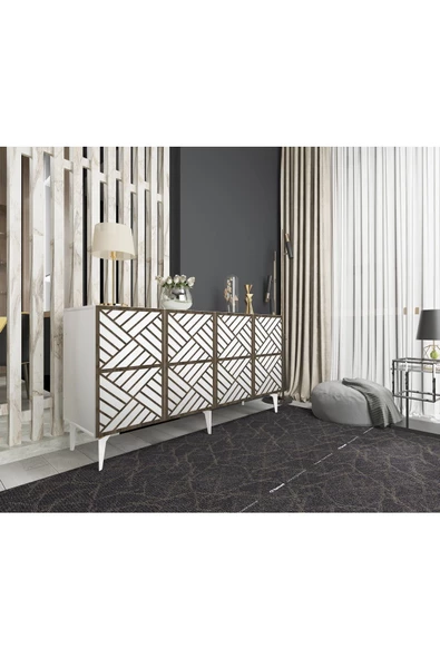 DEMONTE DECOR GRACCE LAZER KESİMLİ KONSOL BEYAZ-(CEVİZ DESEN) - 8