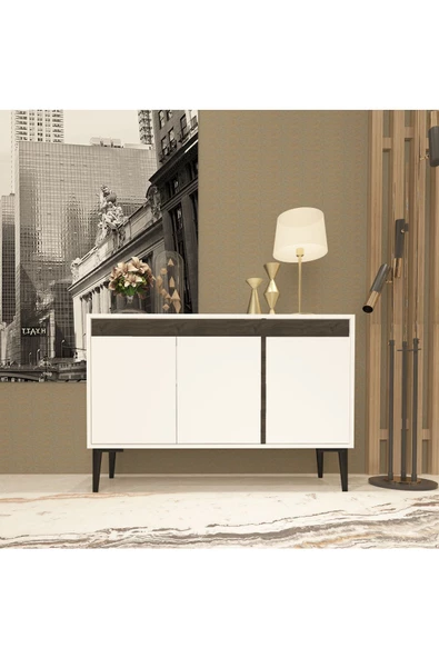 DEMONTE DECOR 3 Kapaklı Asude Konsol Beyaz-Ceviz
