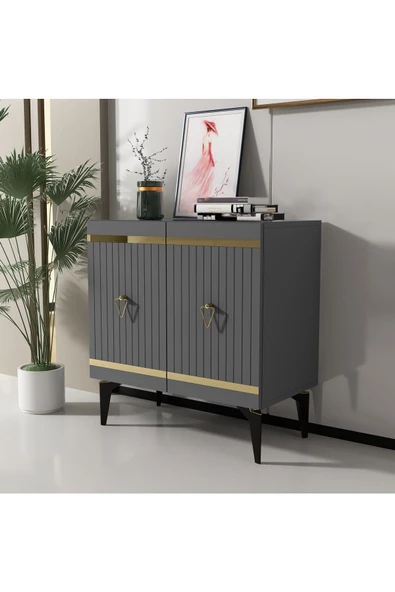 DEMONTE DECOR YUMMY LAZER ÇİZGİLİ - PLEKSİ DESENLİ KONSOL , ÇOK AMAÇLI DOLAP , BANYO DOLABI ANTRASİT-ALTIN