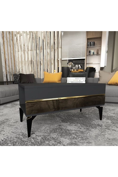 DEMONTE DECOR TEDYY ORTA SEHPA ANTRASİT-CEVİZ-ALTIN