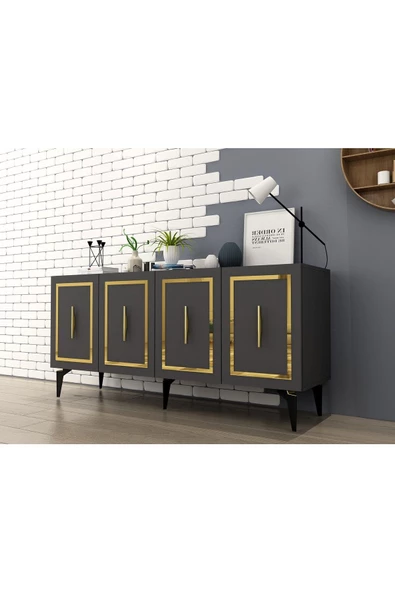 DEMONTE DECOR VANNESSA LAZER DESENLİ PLEKSİLİ KONSOL ANTRASİT-ALTIN - 3
