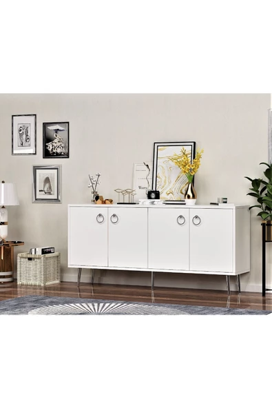 DEMONTE DECOR SOLLE 160 cm 4 KAPAKLI ,RAFLI KONSOL BEYAZ
