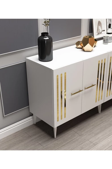 DEMONTE DECOR JUNNES PLEKSİ DESENLİ KONSOL BEYAZ-ALTIN - 8