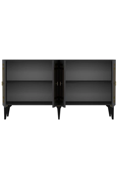 DEMONTE DECOR Lotus Konsol 4 Kapaklı Raflı Antrasit Altın - 5