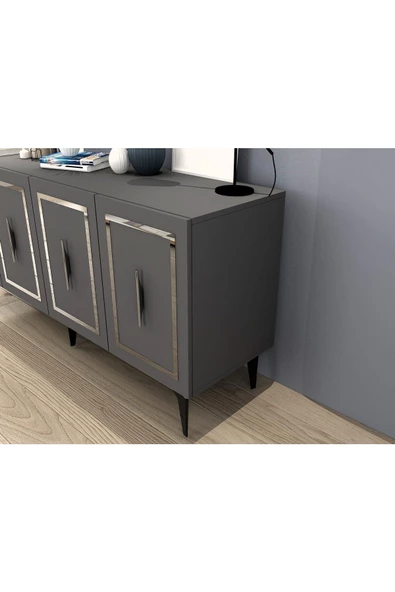 DEMONTE DECOR VANNESSA LAZER DESENLİ PLEKSİLİ KONSOL ANTRASİT-GÜMÜŞ - 5
