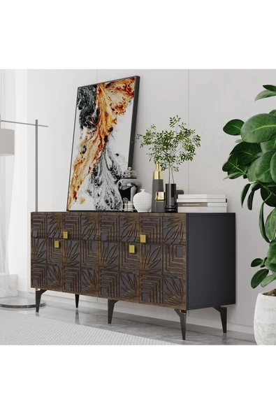 DEMONTE DECOR TUCCAS LAZER KESİMLİ KONSOL ANTRASİT-(CEVİZ DESEN)