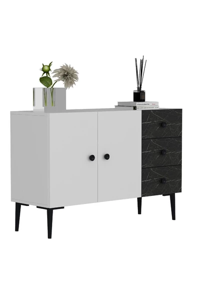 DEMONTE DECOR 3 Kapaklı Avatar Konsol, Çok Amaçlı Dolap, Ayakkabılık Beyaz-royalmermer - 2
