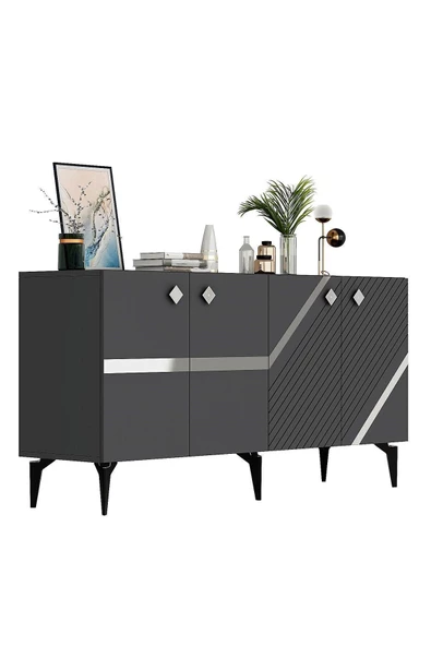 DEMONTE DECOR İRİS KONSOL 4 KAPAKLI RAFLI ANTRASİT-GÜMÜŞ - 7