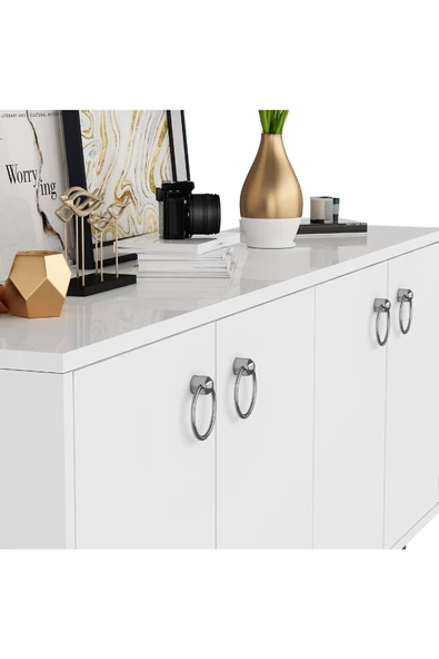 DEMONTE DECOR SOLLE 160 cm 4 KAPAKLI ,RAFLI KONSOL BEYAZ - 3