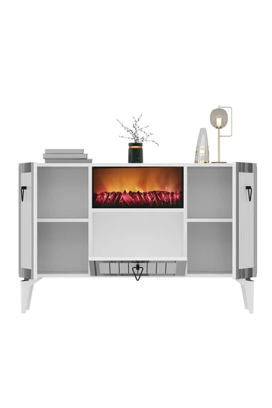 DEMONTE DECOR LİİNDA ŞÖMİNELİ KONSOL BEYAZ-GÜMÜŞ - 6