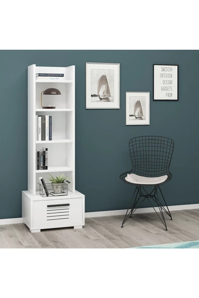 DEMONTE DECOR 5 Raflı, Çekmeceli Asimo R Kitaplık Beyaz