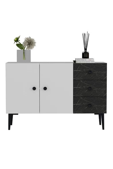 DEMONTE DECOR 3 Kapaklı Avatar Konsol, Çok Amaçlı Dolap, Ayakkabılık Beyaz-royalmermer - 3