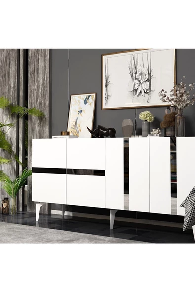 DEMONTE DECOR VANİA KONSOL 4 KAPAKLI BEYAZ-GÜMÜŞ - 3