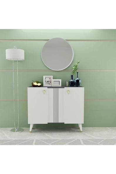 DEMONTE DECOR 2 Kapaklı, 4 Raflı Honey Konsol Antrasit-beyaz