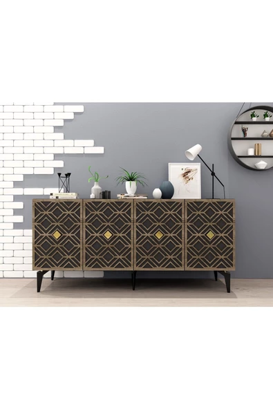 DEMONTE DECOR ROSSE LAZER DESENLİ KONSOL ANTRASİT-(CEVİZ DESEN)