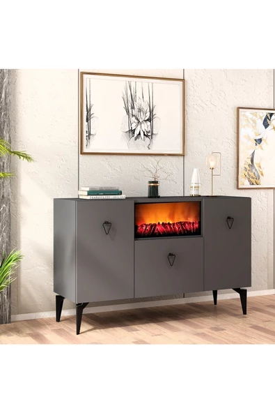 DEMONTE DECOR SİENNA ŞÖMİNELİ , 3 KAPAKLI KONSOL - ANTRASİT - 3