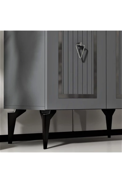 DEMONTE DECOR Caprii Pleksi Desenli Konsol , Çok Amaçlı Dolap , Banyo Dolabı Antrasit-gümüş - 4